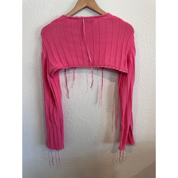 TheOpen Product Pink Ribbed Knit Lace Up Shrug Bolero Cardigan Size 1 Y2K - Picture 6 of 8